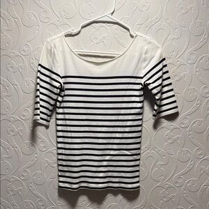 Ann Taylor Black and White Striped Tee